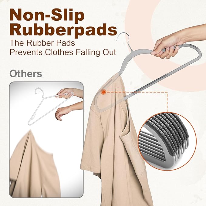 HOUSE DAY Heavy Duty Plastic Hangers 60 Pack, Non Slip Clothes Hangers with Rubber Pads and 360° Hook - Thin 0.2 Inch, Space Saving Coat Hanger Grey, Closet Organizer for Shirt, Pants, Suit, Skirt