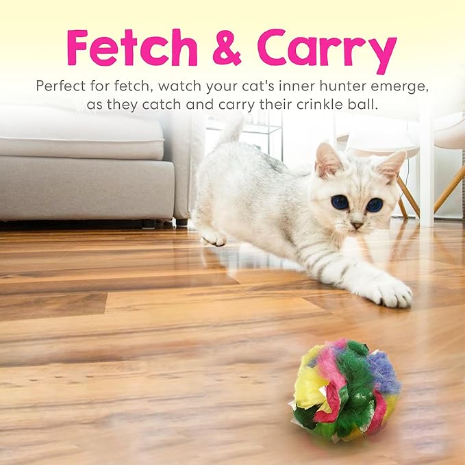 Cat Crinkle Ball Toy – 50-Pack of 1.5" Soft, Lightweight Kitten and Cat Toys – Sparkly, Crinkly, Durable, Safe and Interactive for Indoor Play, Batting, Chasing, Fetch, Training and Daily Exercise