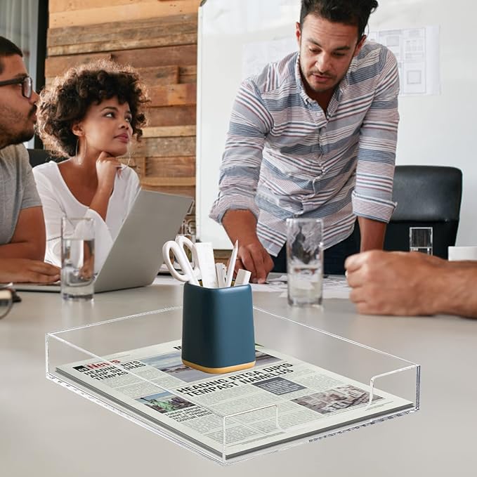 Tasybox Acrylic Letter Paper Organizer, Clear Desk Organizer Tray Stackable Desk Accessories Tray for School Home Office Supplies