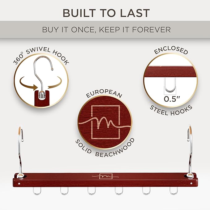 MORALVE Space Saving Hangers for Closet – 4 Pack European Beechwood 6-Tier Shirt Organizer with 360° Swivel Hook – Collapsible Clothes Hanger for Closet Organization (Hangers Not Included)