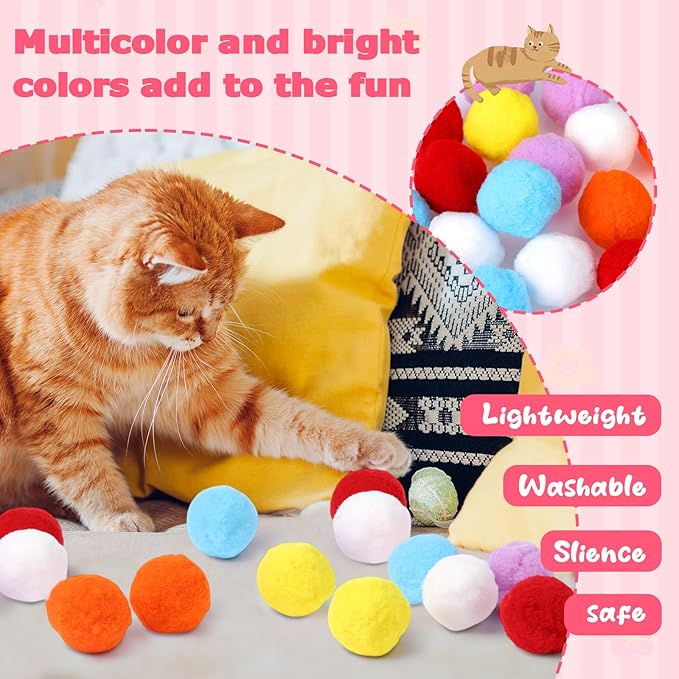 500 Pcs 1.8"/4cm Cat Toy Balls Bulk Colorful Soft Pompom Balls Kitten Puff Ball Toys Indoor Cats Interactive Pet Playing Exercising Assorted 6 Colors