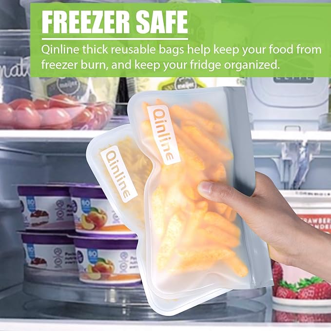 Reusable Food Storage Bags - 24 Pack Freezer Bag, Reusable Bags Silicone, Extra Thick Leakproof Lunch Bag