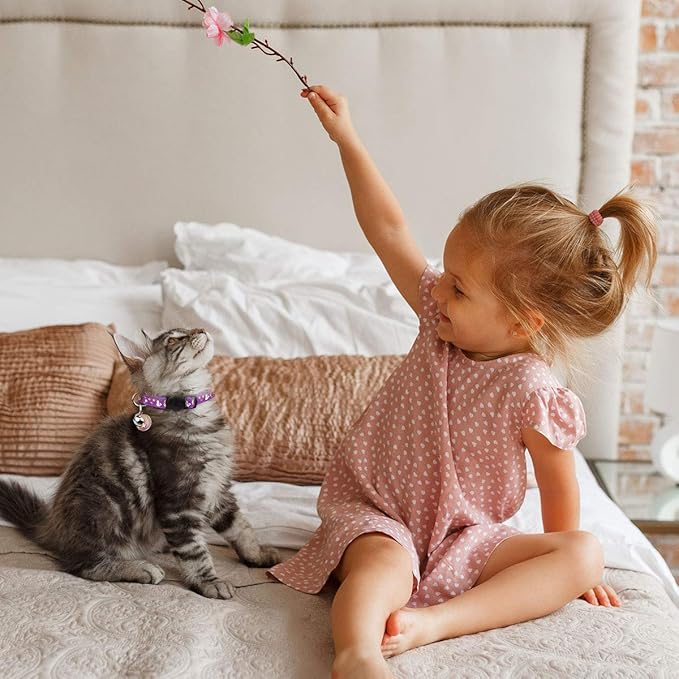 Baeuppit 2PCS Breakaway Cat Collars with Bell Moons Stars Cute Kitty Adjustable Safe Kitten Collars with Pendant Glow in The Dark(Black&Purple)