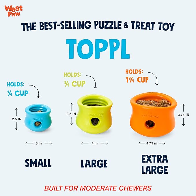 WEST PAW Zogoflex Toppl Interactive Treat Dispensing Dog Puzzle Play Toy, 100% Guaranteed Tough, It Floats!, Made in USA, Small, Aqua
