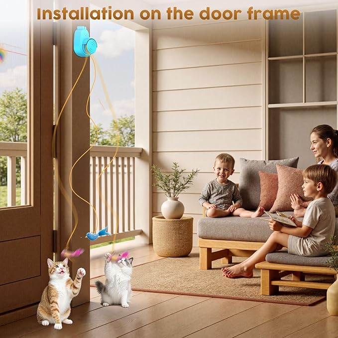 Interactive Cat Toys for Indoor Cats - Automatic Flying Bird Feather & Mouse Wand Enrichment Toy, Hands-Free or Handheld USB-Rechargeable Safe Play Chase Exercise for Bored Kittens and Adult Cats