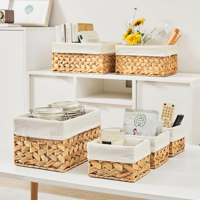 Vagusicc Wicker Storage Basket, 6 Pack Baskets for Organizing, Water Hyacinth Storage Basket, Rectangular Wicker Baskets for Storage Shelves, Cube Storage Bins For Closet/Clothes/Dresser
