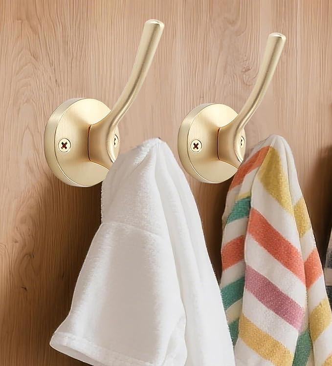 Gold Coat Hooks for Wall, 2 Pack Heavy Duty Towel Robe Hooks, Hats Hooks for Entryway Cubicle Closet Mudroom Bathroom Garage