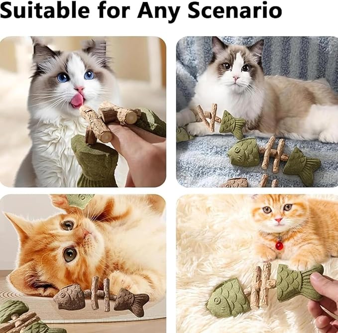 Fix Your Cat’s Dental Health, Creative Fish Bone Cat Toy – Wooden Catnip Teeth Cleaning Stick, Natural Fishbone Cat Dental Toy, Durable Feline Tooth Care Tool (3pcs-Mix)