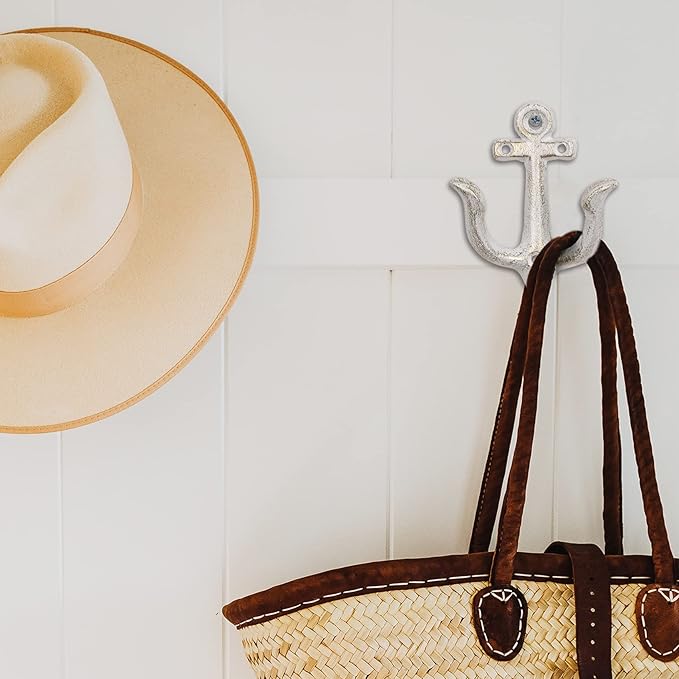 XINGYAN Vintage Rustic Cast Iron Nautical Sea Anchor Design Wall Hooks,Home Coat Rack,Decorative Wall Mounted Antique Shabby Chic Metal Bathroom Towel,Coat Hooks,Hanger,Screws Inside (Beige[4pcs])