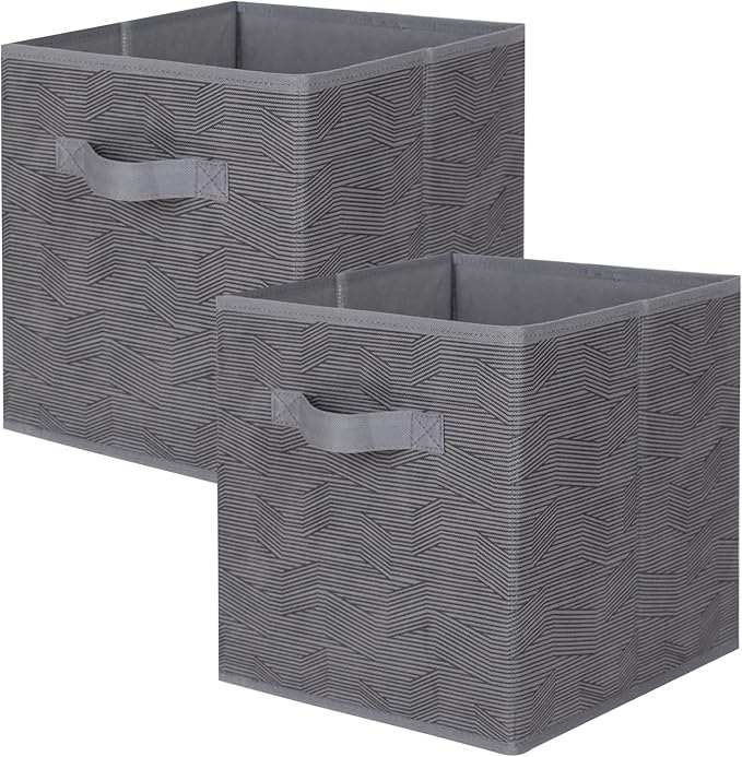 ShellKingdom Storage Bins, Foldable Fabric Storage Cubes and Cloth Storage Organizer Drawer for Closet and Toys Storage, 2 Pack (Dark Gray with Black Stripe)