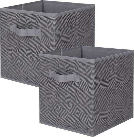 ShellKingdom Storage Bins, Foldable Fabric Storage Cubes and Cloth Storage Organizer Drawer for Closet and Toys Storage, 2 Pack (Dark Gray with Black Stripe)