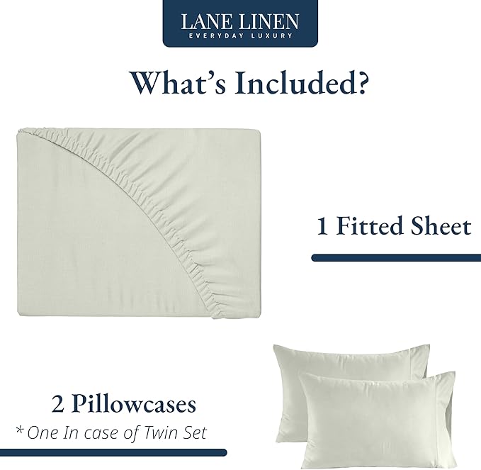 LANE LINEN Full Fitted Sheet, 100% Organic Cotton, 3-Piece Set (1 Fitted Sheet,2 Pillowcases), Percale Weave, Full Bed Bottom Sheet, Ultra Soft, Fits Mattress Upto 15" Deep - Mineral(No Flat Sheet)