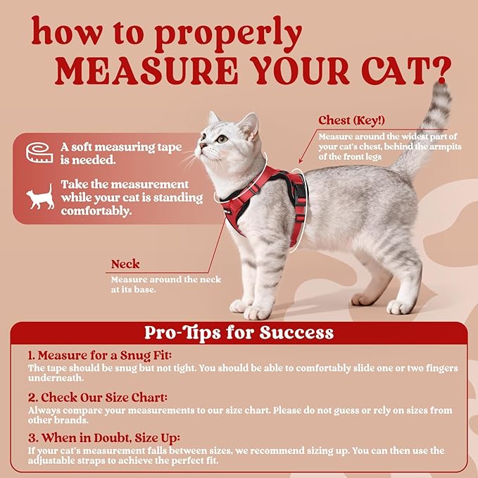 rabbitgoo Cat Harness and Leash for Walking, Escape Proof Soft Adjustable Vest Harnesses for Cats, Easy Control Breathable Reflective Strips Jacket, Red, S