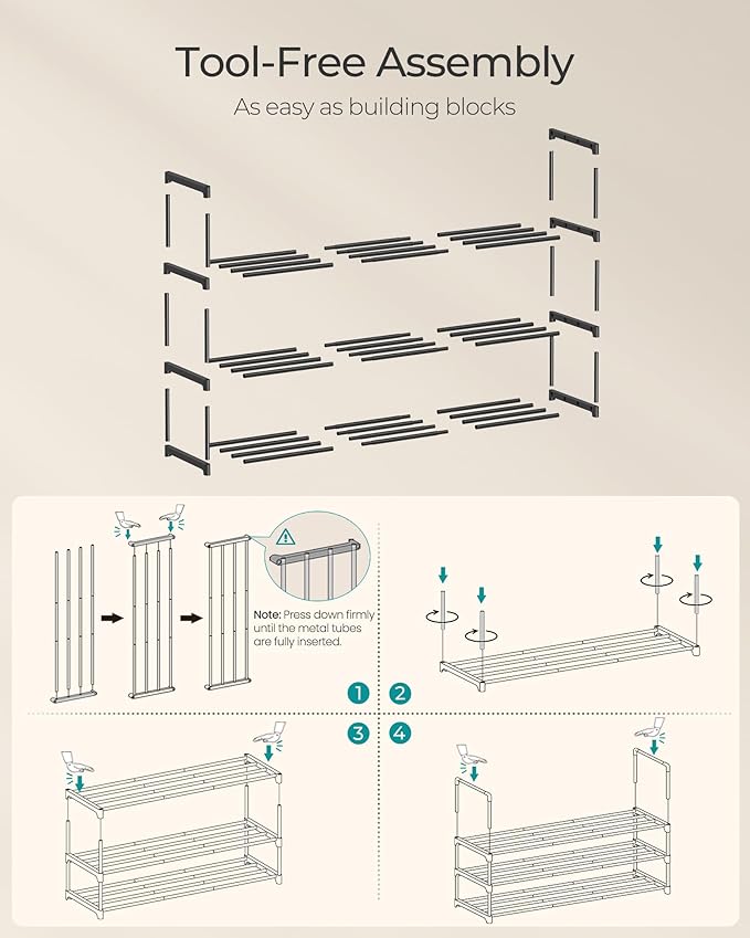SONGMICS Shoe Rack, 3-Tier Shoe Organizer, Metal Storage Shelf, Upright or Upside Down, for 16-20 Pairs, Stackable, for Entryway, 11.8 x 36.2 x 21.7 Inches, Black ULSA303B02
