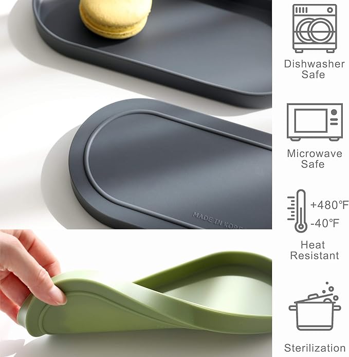 Lazy K Silicone Tray - Small Vanity Tray Organizer - Spoon Rest Holder - Multi-Purpose Modern Kitchen Sink, Bathroom, Counter Organizer (Grey)