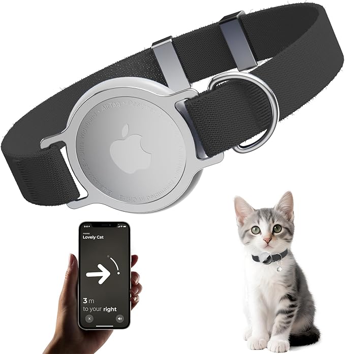AirTag Cat Collar, Ultra Elastic Cat Tracker Collar, Airtag Holder Compatible with Apple Air Tag, [Lightweight & Scratch Resistant] Adjustable Stepless GPS Pet Collar for Cats Kittens, Black
