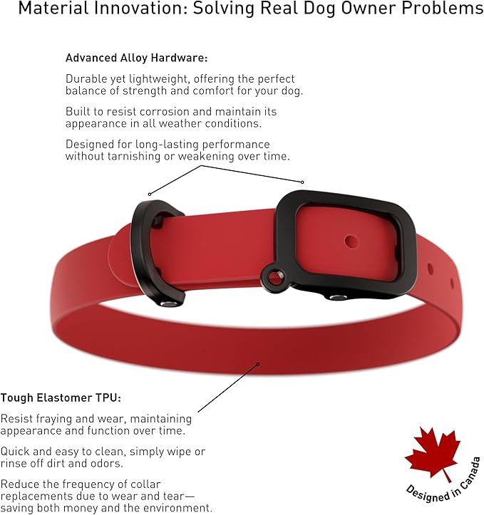 Silicone Dog Collar - Durable, Comfortable and Adjustable Outdoor Dog Collar with Weather Resistant Buckle and ID Tag Ring for Medium Dogs by Nuvuq (Red, Medium)