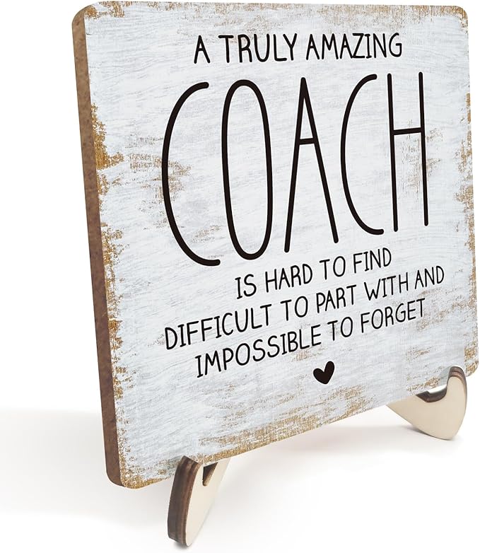 Decorative Desk Decor Motivational Coach Gift Positive Thank You Gifts Appreciation Plaque with Wooden Stand Inspirational Wood Sign for Coach Teacher Coworker Home Office Table Shelf