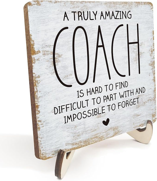 Decorative Desk Decor Motivational Coach Gift Positive Thank You Gifts Appreciation Plaque with Wooden Stand Inspirational Wood Sign for Coach Teacher Coworker Home Office Table Shelf