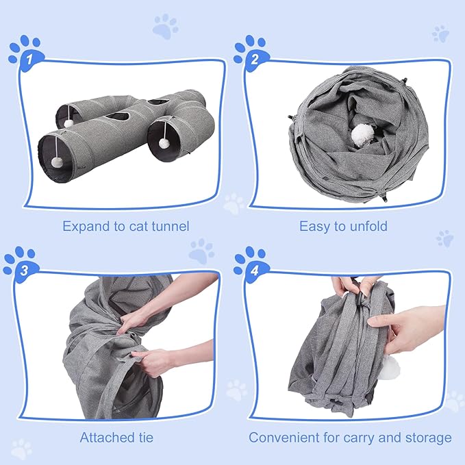 Ownpets Cat Tunnel Large 12 inch Diameter Sturdy Oxford Fabric Cat Tunnel Toy, Cactus Shape Collapsible Cat Tunnels for Indoor Cats,Interactive Peek Hole Pet Tunnel Tube with Cat Wand Toy