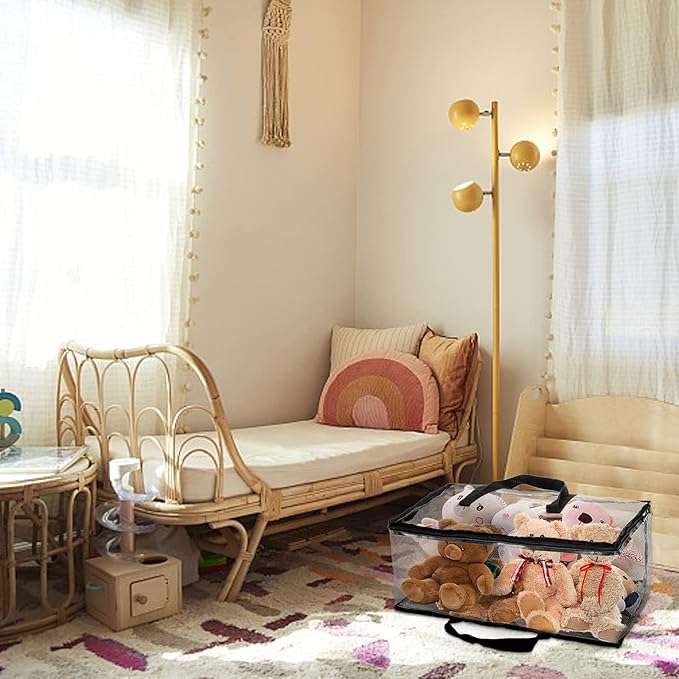 Fasmov 4 Pack Clear Clothes Storage Bag Organizer with Reinforced Handle, Closet Organizer Vinyl Bag for Bedding, Linen, Blankets, Duvet Covers, Comforters, Clothes & Toys