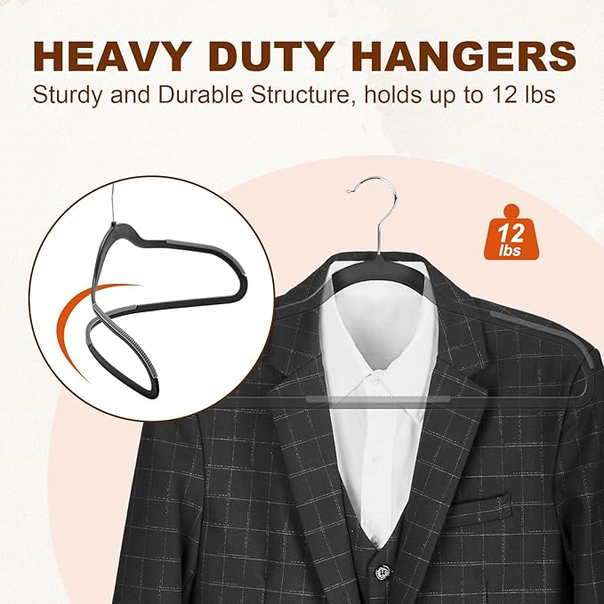 HOUSE DAY Heavy Duty Plastic Hangers 50 Pack, Non Slip Clothes Hangers with Rubber Grip and 360° Hook - Thin Plastic Hanger Space Saving - Coat Hanger Black, Closet Organizer for Shirt, Pants, Suit