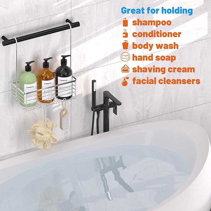 YUOROS Shower Caddy Hanging, Over the Door Shower Organizer Rack 304 Stainless Steel Rustproof (Silver)