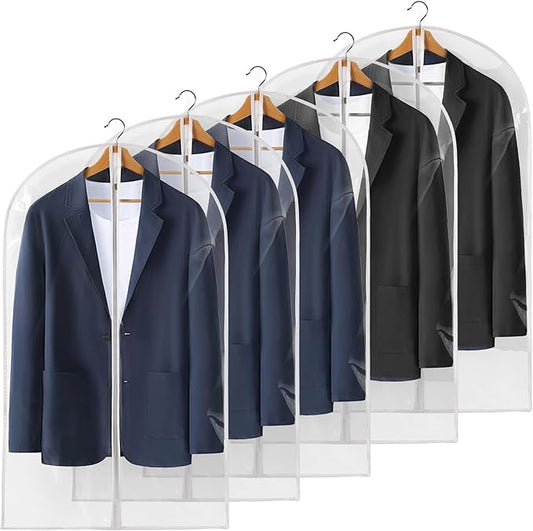 40" All Clear Garment Bags for Hanging Clothes, 5 Packs Suit Bags for Closet Storage, Plastic Waterproof Suit Cover Bags with Zipper for Coats, Jackets, Shirts (Set of 5)