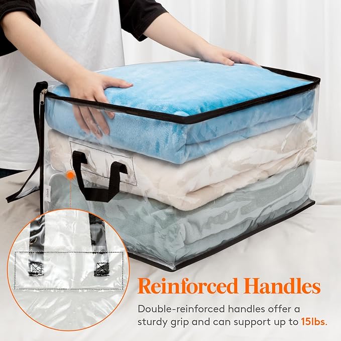 Lifewit 3 Pack Clear Clothes Storage Bags, 60L Plastic Blanket Vinyl Foldable Moving Bags with Zipper, Closet Organizers and Storage Containers for Bedding, Duvet, Pillow