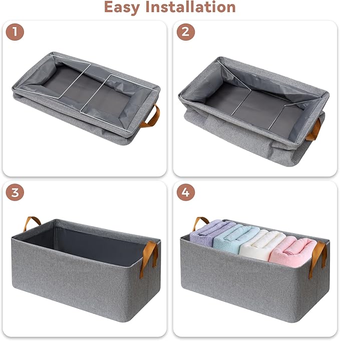 SNWDN 4 Pack Closet Cloth Storage Bins for Shelves,Large Storage Baskets for Shelves,Fabric Bins for Closet organization with Handles（Grey 17''L x 12.6''W x 7.5''H）
