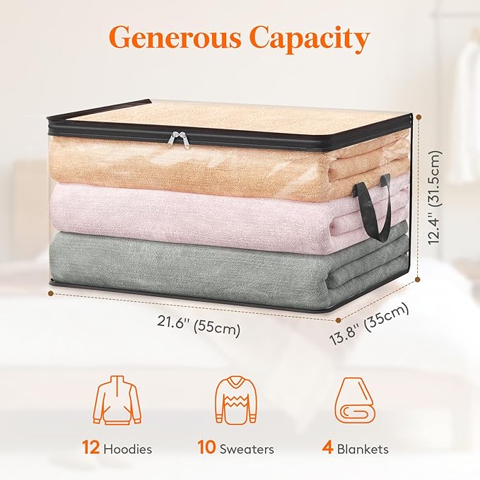 Lifewit 3 Pack Clear Clothes Storage Bags, 60L Plastic Blanket Vinyl Foldable Moving Bags with Zipper, Closet Organizers and Storage Containers for Bedding, Duvet, Pillow