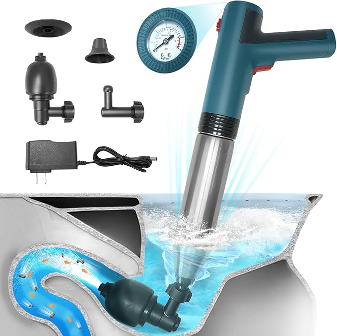 Electric Toilet Plunger,High Pressure Toilet Plunger,For Bathroom Floors Shower Kitchen Drain Sinks Unclogger, Heavy Duty Clog Remover Declogger Toilet Plumbing Clogs