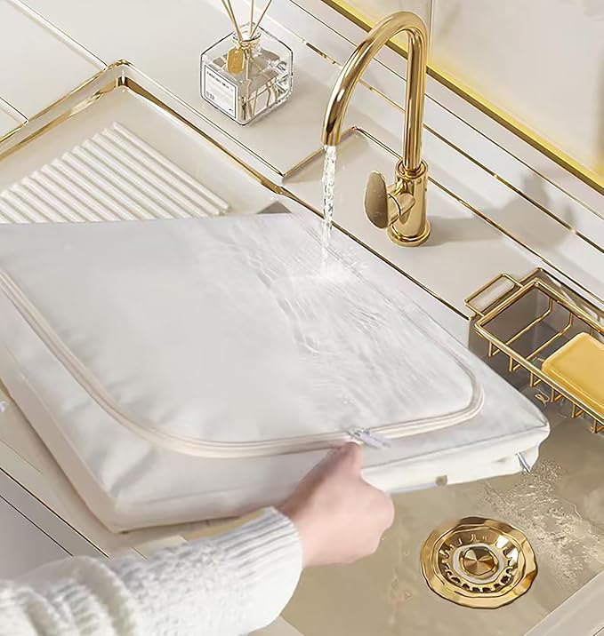 Clothes Storage Bins, 2 Pack Bedding Organizers with Handles, Stackable Metal Frame Closet Organizer, Visable Windows, Clothing Organization for Sweatshirt, Blanket, Long Dresses, (66L Cream White)