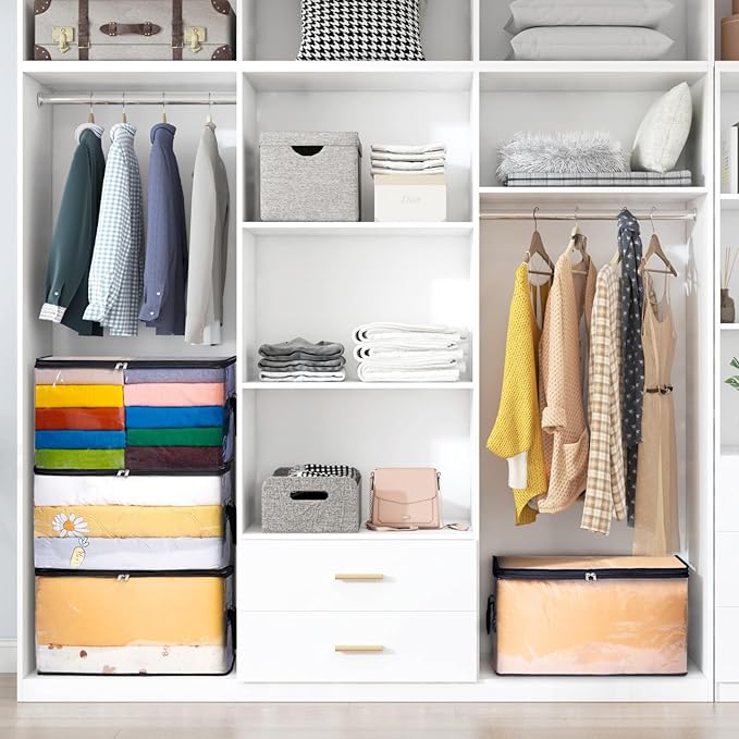 Lifewit 6 Pack Clear Clothes Storage Bags, 60L Plastic Blanket Vinyl Foldable Moving Bags with Zipper, Closet Organizers and Storage Containers for Bedding, Duvet, Pillow