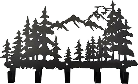 Metal Tree Coat Hooks Wall Art Decor-Tree Hangers and Key Holder-Clothes Rack and Backpack Hanger-Forest Theme Hooks Sweet Home Decor for Storage, Living Room, Hallway, Office (Black)