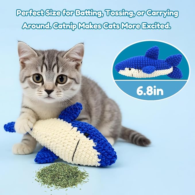 Cat Toys with Catnip & Bell Soft Natural Cat Nip Toys for Indoor Cats Hand Crocheted Interactive Kitten Fish Toys