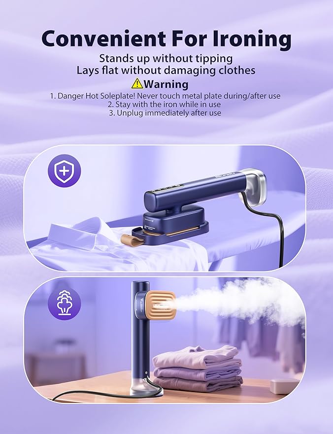 Sundu Steamer for Clothes,15s Fast Heat-up Handheld Garment Steamer,35mins Runtime & 180ml Large Tank,25g/min Steam,Ceramic Panel,Stands on Desk,Wrinkle Remover for Travel, Home, Office(Blue)