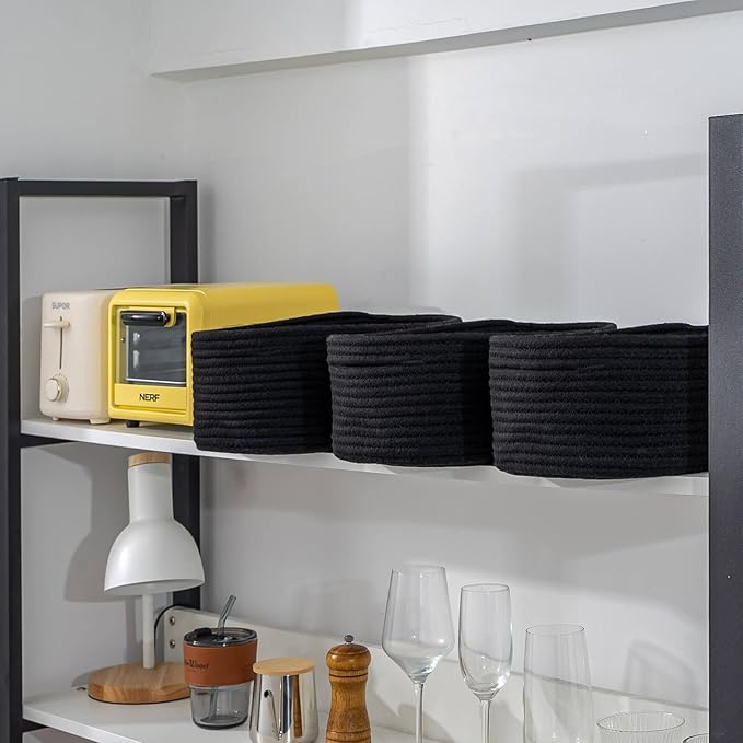 CubesLand Cute Black Basket Bins,Small Woven Storage Baskets for Shelf,Baby Nursery Basket Bin,Cube Organizer Basket Bin,Soft Toys Storage Basket,Home Decor Organization Bins 12 x 8 x 5 inches