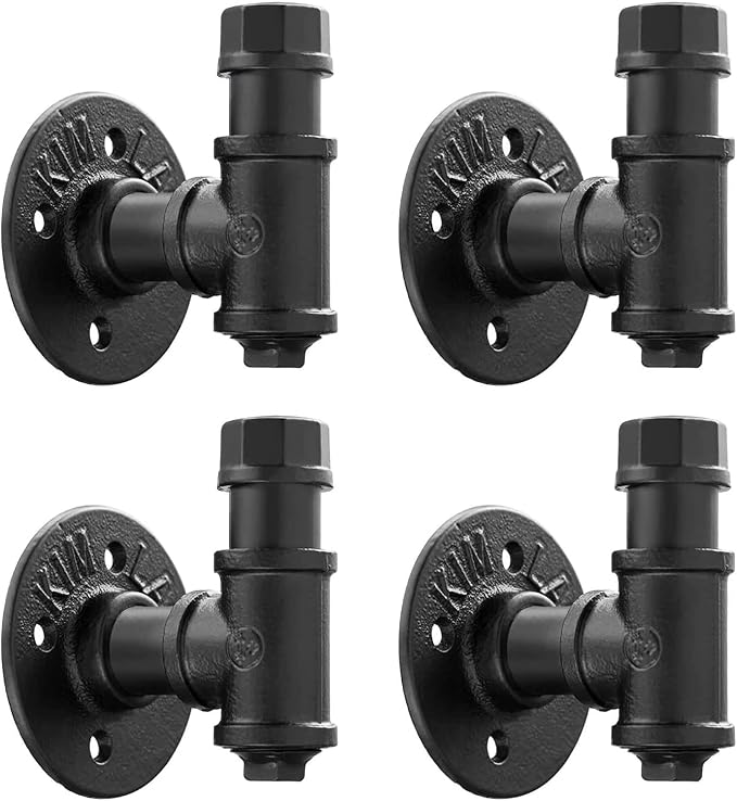 Elibbren 4 Pack Rustic Style Industrial Iron Pipe Coat Towel Holder Wall Hook for Hanging, Wall Mounted Vintage Robe Clothes Hanger Heavy Duty Farmhouse,Mounting Hardware Included Black