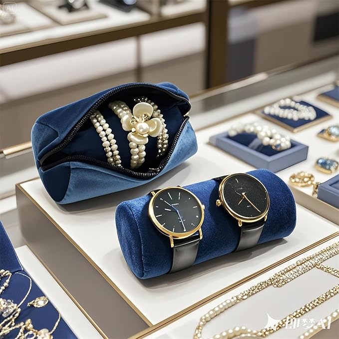 Velvet Bangle & Bracelet Organizers and Storage Small Jewelry Roll Organizer Travel, Compact Jewelry Case for Bangles, Bracelets, Watches(Dark Blue)