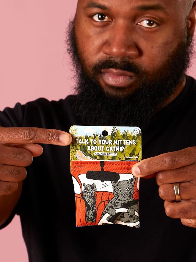 Blue Q Talk to Your Kittens About Catnip Toys - Durable Cat Toys for Biting, Premium USA-Grown Organic Catnip, Pet Supplies, 100% Silk-Screened Cotton Pouch w/Funny Kitty Graphics, Cat Birthday Gift