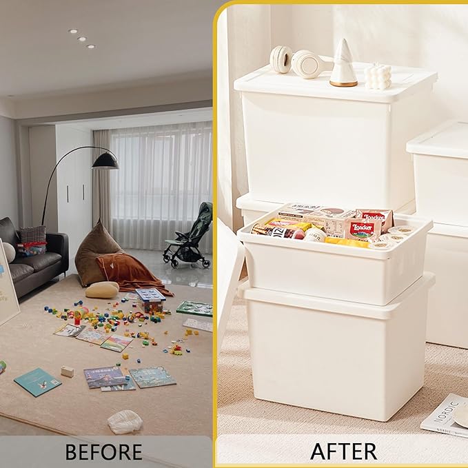 10gal+3gal Large capacity White multifunction storage bin with lid, Set of 8 Stackable Plastic Boxes with Handles, Office，Garage，Home, for Organizing Snacks, Crafts, Legos, Tools,books （4XXXL+4L