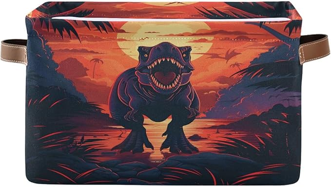 Large Storage Basket Dinosaur Storage Bin Cube Canvas Fabric Organizer Handles Collapsible for Clothes Toys Bedroom Decorative