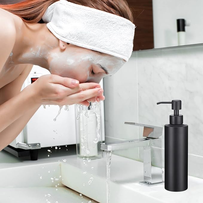 Cunhill 2 Pieces Black Hand Soap Dispenser Bathroom 12 oz Matte Black Hand Soap Dispensers with Stainless Steel Pump Refillable Modern Liquid Bottle for Kitchen Bathroom