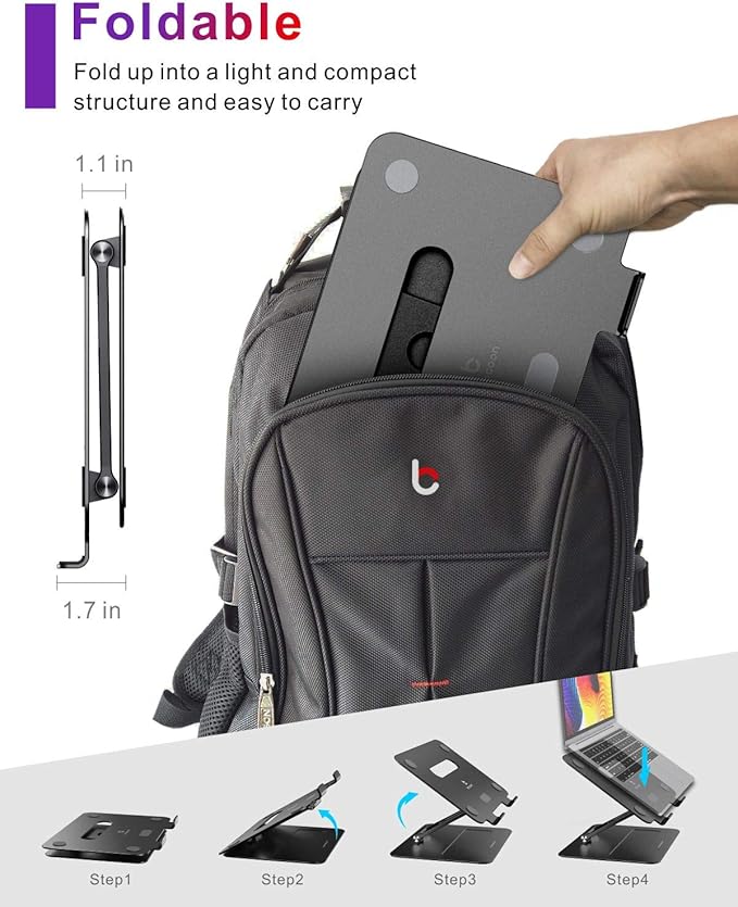 Laptop Stand | Adjustable Ergonomic Riser for Desk, Aluminum Computer Holder with Heat Vent, Fits 10–17" Laptops, Dark Black