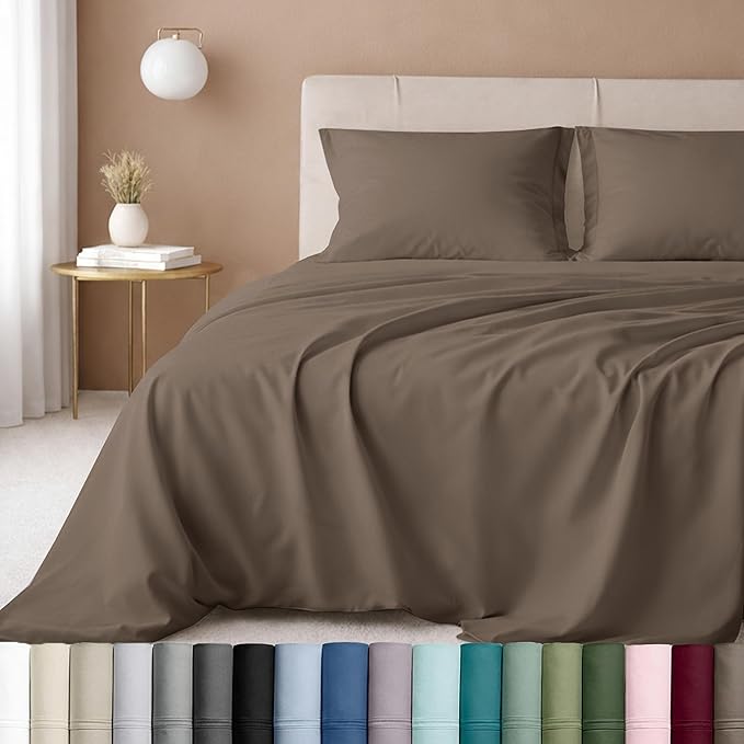 California Design Den 600 Thread Count Sheets King, 100% Cotton Sheet, Sateen, King Size Bed Sheets, Soft, Cooling, Hotel-Quality Bedding with Deep Pockets (Mushroom - Taupe Brown)