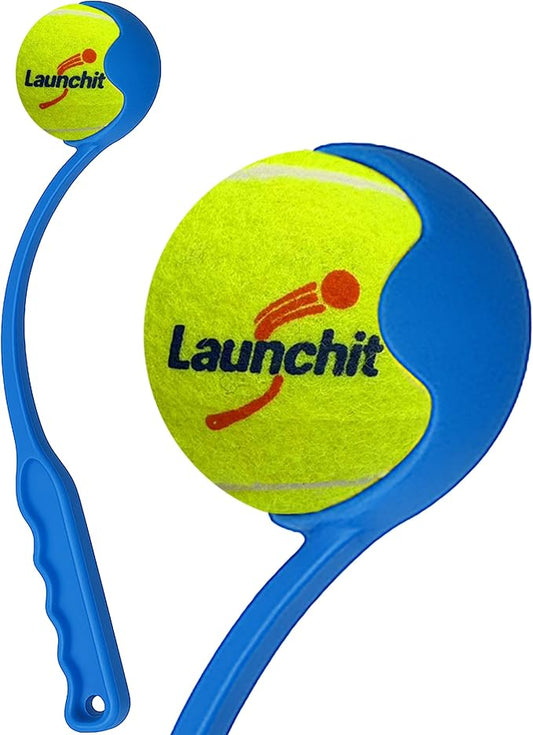 Dog Ball Launcher, Tennis Ball Thrower, Compact Design 13.8" Stick with Medium 2.5" Ball (Blue)