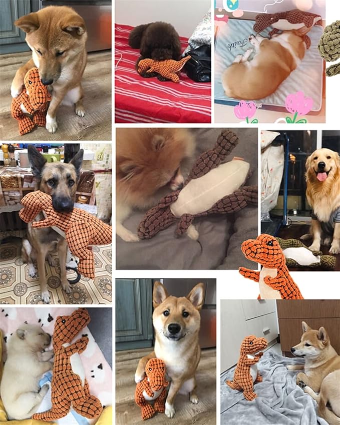 2023 New Indestructible Robust Dino, Durable Interactive Robustdino Dog Toy, Squeaky Dog Toys For Aggressive Chewers, Soft Dog Toys, Unbreakable Stuffed Plush Dog Toy Aggressive Chewers (A ORANGE)