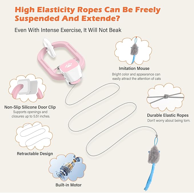 Interactive Cat Toy, Flapping Bird & Rotating Feather Teaser for Indoor Cats, Hanging Doorway Cat Toys with Fishing Pole for Exercise, Boredom Relief & Fun Games