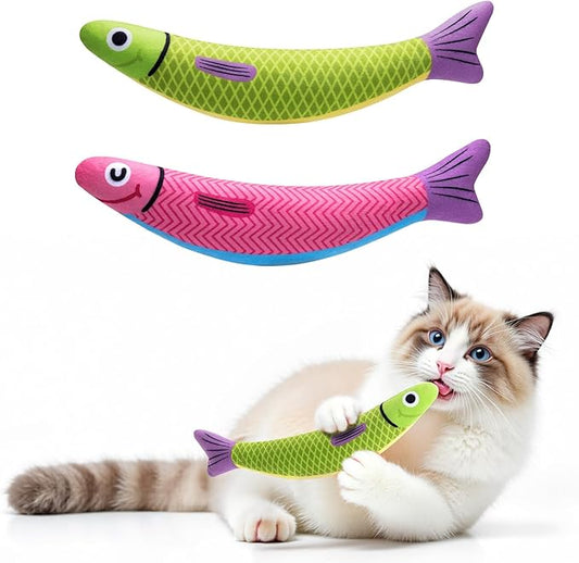 Cat Toys with[5000mg A+Natural Catnip &Silvervine] [Baby Grade] Interactive Soft Chew Kicker Cat Toys for Indoor Cats & Kittens, [Crinkle &Bell] Fish Sound Toy, Drives Bored Cat Crazy with Fun
